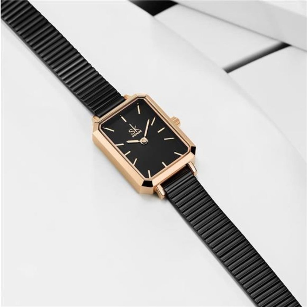 Unique Square Watch Women with Stainless Steel Mesh Band Genuine Leather Watch - Picture 3 of 6